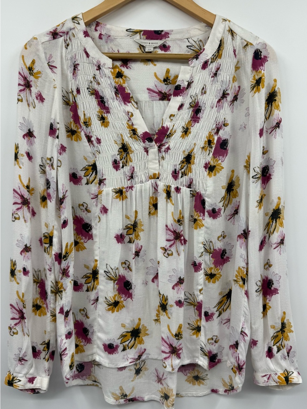 Lucky Brand Floral Bohemian Blouse‎ SZ SM Peasant Cottagecore Lightweight